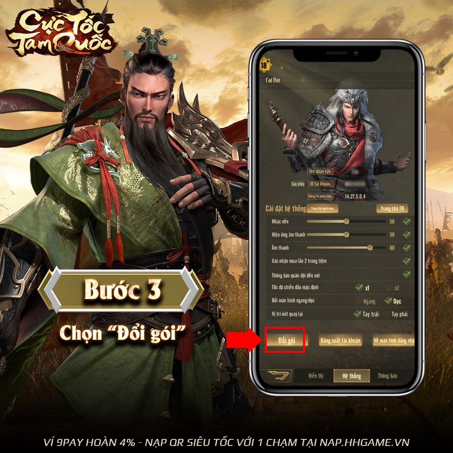 Cách nhập code game Cực Tốc Tam Quốc bước 3